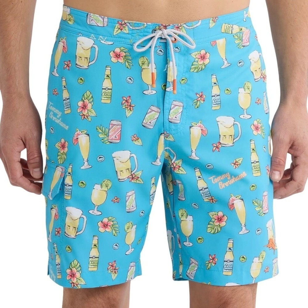 Tommy Bahama Baja Tommy Brewhama Blue‎ Beer Print Swim Trunks 2XLB Boardshorts